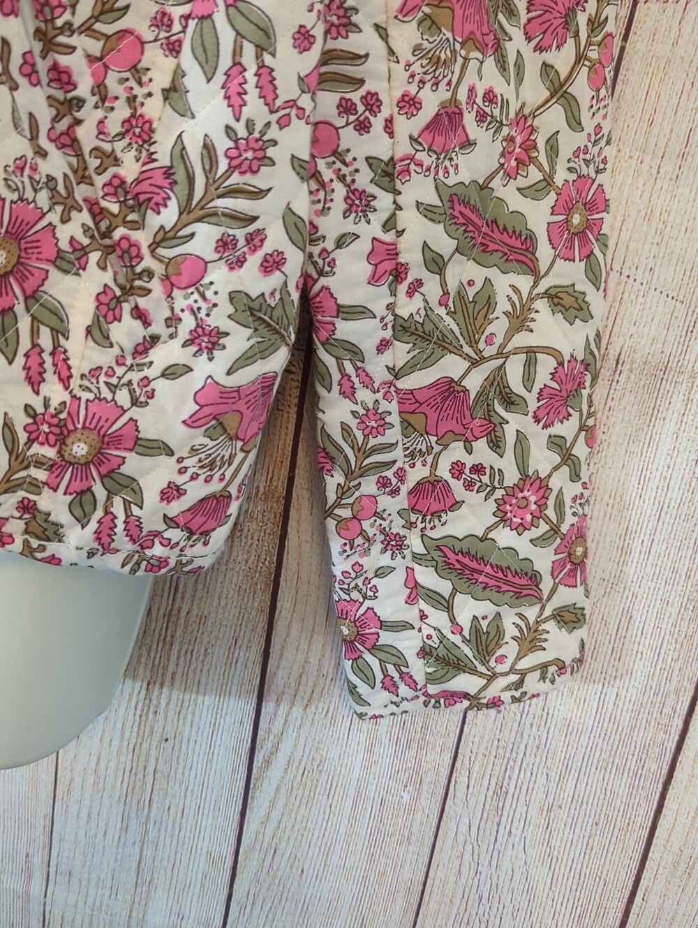 Anthropology dra Floral Quilted Cream & Pink Jacket - Picture 5 of 11